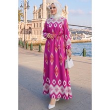İlkimay.com Alera Desenli Viskon Elbise 1720 - Pembe
