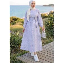 İlkimay.com Eyser Desenli Keten Elbise 1716 - Gri