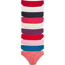Bemy Store 10 Adet Önü Dantelli Transparan Kadın Slip Külot S231