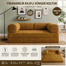 Colormix 3 Kişilik Katlanır Koltuk Yatak 200X100 cm Yıkanabilir Kılıf Tam Sünger Fitilli Kadife Kumaş Kanepe Yatak
