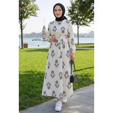 İlkimay.com Mayra Desenli Keten Elbise 1717 - Siyah