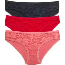 Bemy Store 3 Adet Önü Dantelli Transparan Kadın Slip Külot S81
