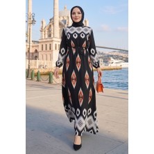 İlkimay.com Alera Desenli Viskon Elbise 1720 - Turuncu