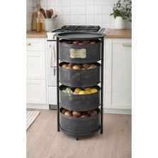 Mis Kitchen 4 Katlı Siyah Metal Patates Soğan Kovası Sebzelik Organizer Sebzelik