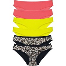 Bemy Store 6 Adet Likralı Kadın Slip Külot Leopar Fuşya Sarı