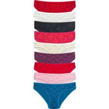 Bemy Store 9 Adet Önü Dantelli Transparan Kadın Slip Külot S119