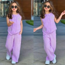 Bambam Kız Çocuk Lila Müslin Pantolonlu Takım – Şık Nakış Detaylı Yazlık Kombin 71141L