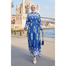 İlkimay.com Alera Desenli Viskon Elbise 1720 - Mavi
