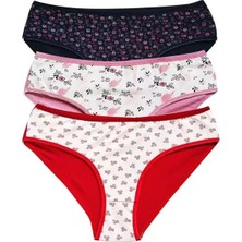 Byb Moda Tasarım Pamuklu Geniş Kenarlı Likralı Desenli Bato Kadın Külot 3'lü Paket Set2