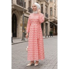 İlkimay.com Tuvana Desenli Keten Elbise 1719 - Turuncu