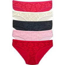 Byb Moda Tasarım 5 Adet Önü Dantelli Transparan Kadın Slip Külot S59