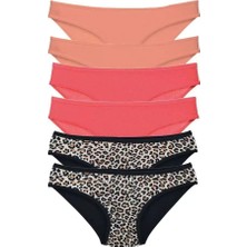 Bemy Store 6 Adet Likralı Kadın Slip Külot Leopar Pudra Fuşya