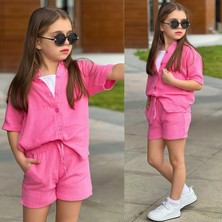 Bambam Kız Çocuk Pembe Müslin Şortlu Takım – Yazlık Rahat & Şık Kombin 5001P