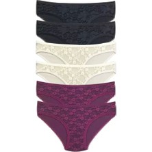 Byb Moda Tasarım 6 Adet Önü Dantelli Transparan Kadın Slip Külot S115