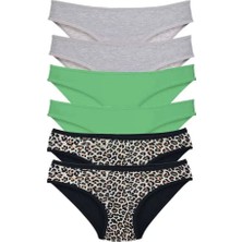 Bemy Store 6 Adet Likralı Kadın Slip Külot Leopar Gri Yeşil