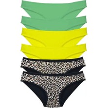 Bemy Store 6 Adet Likralı Kadın Slip Külot Leopar Yeşil Sarı