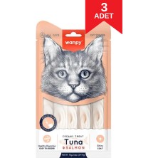 Wanpy Tüy Sağlığı Destekleyici Ton Balığı ve Somonlu Sıvı Ödül Maması 14 gr x 5'li 3 Adet