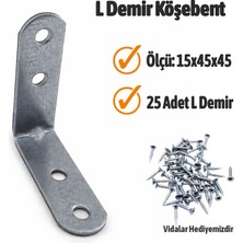 Badem10 L Demir Gönye 15X45X45 mm Oval Başlı 25 Adet Set Vida Dahil Sağlam Köşebent Mobilya Montaj Aparatı