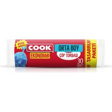 Cook Ekonomik Orta Çöp Torbası Mavi ( 55 cm x 60 cm ) 30 Yaprak 4 Adet