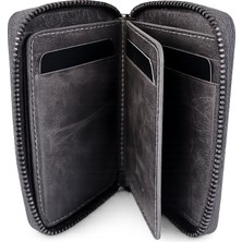 Mgv Çanta 796 Wallet Unisex Gri Fermuarlı Hakiki Deri Cüzdan