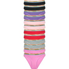 Bemy Store 12 Adet Beli Renkli Lastik Pamuklu Kadın Slip Tutku Külot