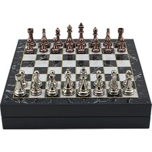 Gifthome Büyük Boy Metal Klasik Satranç Tk. Antik ve Mermer Desenli Sandıklı Mdf TAHTASI(36X36 Cm.)