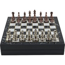 Gift Home GiftHome Büyük Boy Metal Klasik Satranç Tk. Antik ve Mermer Desenli Sandıklı MDF Tahtası(36X36 cm.)