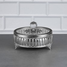 Özbience Yuvarlak Şekerlik, Kristal Taşlı, Cam Kapaklı, Metal Detaylı, 15 cm