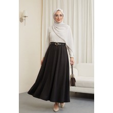 Moda Morfo Beli Lastikli Kemerli  Salaş Oyşo Etek -Siyah