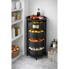Mis Kitchen 4 Katlı Siyah Metal Patates Soğan Kovası Sebzelik Organizer Sebzelik