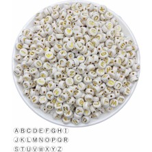 Hedef Bijuteri Harf BONCUK,4X7MM Yassı Beyaz Üzeri Gold / Altınsarısı Yaldızlı Harf Boncuk (100GR,~690 Adet)