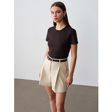 Dilvin 32779 Bisiklet Yaka T-Shirt-Koyu Kahve