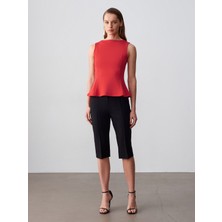 Dilvin 21001 Kayık Yaka Peplum Top-Kırmızı