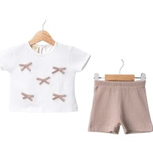 Air Baby Kız Bebek Takım Şortlu Fiyonk Detaylı Pamuklu Yazlık Alt Üst Takım 6-18 Ay