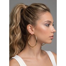 Eva Takı Store Xl Halka Boru Model Altın Kaplama Gold Renk Çelik Küpe 8cm