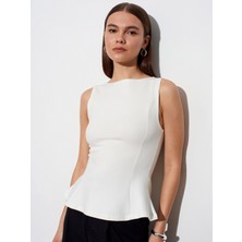Dilvin 21001 Kayık Yaka Peplum Top-Ekru