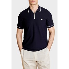 Brooks Brothers Petek Örgü Rayon Kısa Kollu Fermuarlı Polo Yaka Kazak Erkek Polo Yaka Kazak BBSS26MKL007388