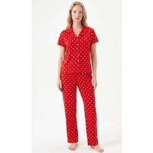 Relax Mode Kadın Kırmızı Viskon Gömlek Pijama Takımı - LB1002R