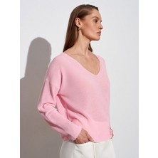 Dilvin 10869 V Yaka Dökümlü Kazak-Toz Pembe