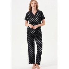 Relax Mode Kadın Siyah Viskon Gömlek Pijama Takımı - LB1002R