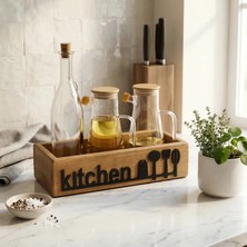Popüler Sepet Ahşap Mutfak Organizeri Yağdanlık Standı Kitchen Yazılı Tezgah Üstü Şişe Düzenleyici
