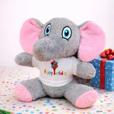 Hsc Bilişim Happy Birthday Tişörtlü Sevimli Peluş Fil