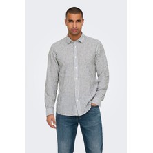 Only & Sons Onscaiden Çizgili Pamuk ve Keten Karışımlı Slim Fit Gömlek Erkek Gömlek 22026601