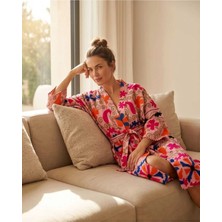 İTHAL Kadın Pamuklu Suzani Işlemeli Resort Wear – Pembe Bohem Stil Özel Seri Kimono
