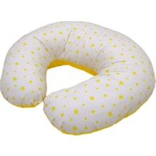 Bebek Özel Pamuklu Kumaş Emzirme Destek Yastığı Sarı Yıldızlı Düz Sarı 55 x 65 cm Konforlu Oturma