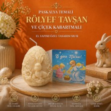 Paskalya Temalı Rölyef Tavşan ve Çiçek Kabartmalı El Yapımı Özel Tasarım Mum