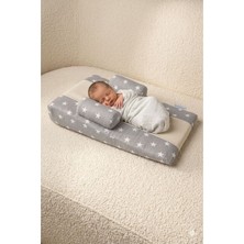 Özgürce Yıkanabilir Ortopedik Bebek Yatağı, Yıldızlı Gri Beyaz Tasarım