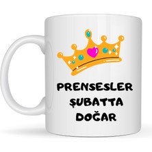 Popüler Sepet Prensesler Şubatta Doğar Yazılı Kupa Model 246 Taç Detaylı Doğum Ayı Temalı Seramik Kahve Kupası