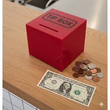 Soylu Pleksi Kilitli Pleksi Masa Üstü Tip Box Bahşiş Kutusu Kırmızı 14X14XH13 cm