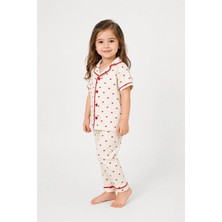 Dinamik çocuk Kız Çocuk/bebek Kalp Desenli Kısa Kollu Yazlık Pijama Takımı 2'li Alt Üst Takım Ekru Biyeli 6-24AYLIK/3-6YAŞ